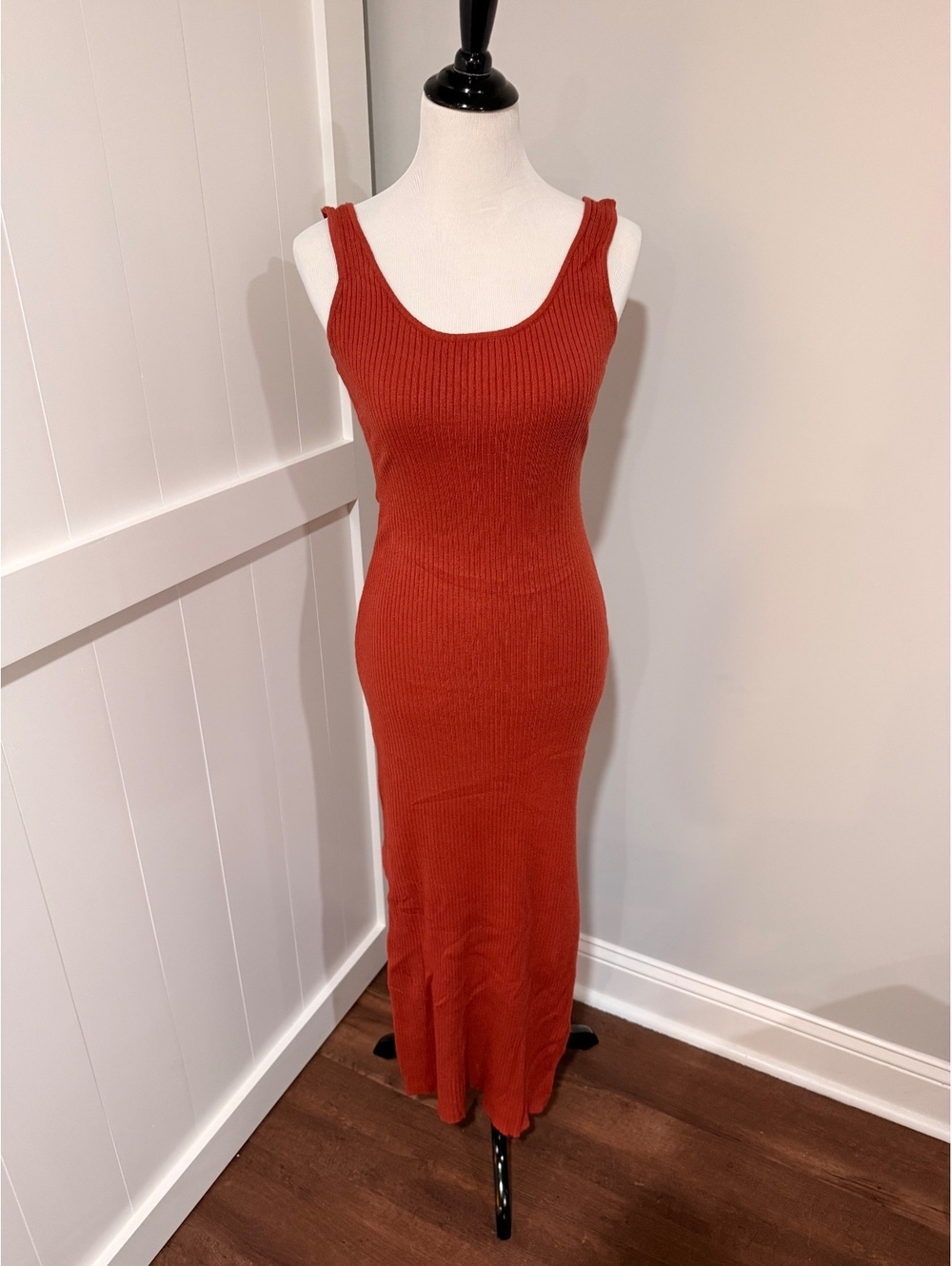 Lulus Rust Ribbed Knit Maxi Dress Size Large
